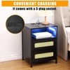 Nightstand with LED Lighting, Charging End Table with 2 USB Ports & 2 Outlets, 2 Rattan Drawers & Open Shelf for Small Spaces, Black - 3 of 4