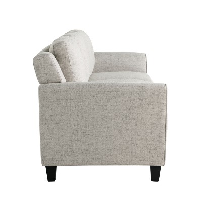 Beige Tufted Microfiber Loveseat with Flared Arms