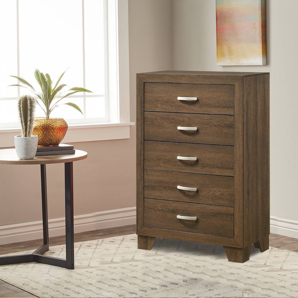 Photos - Dresser / Chests of Drawers 32" Miquell Chest Oak - Acme Furniture: Transitional 5-Drawer Storage, Spa