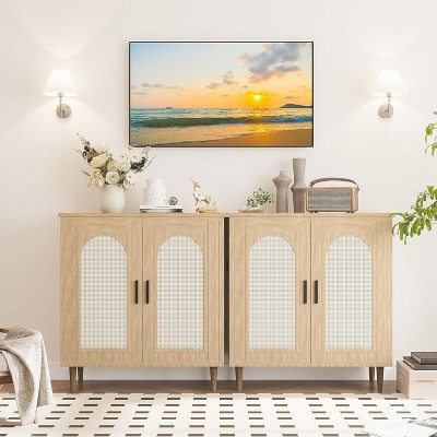 Sideboard Buffet Kitchen Storage Cabinet with Rattan for Living Room, Hallway, Entryway, Cabinet with Ample Storage Space