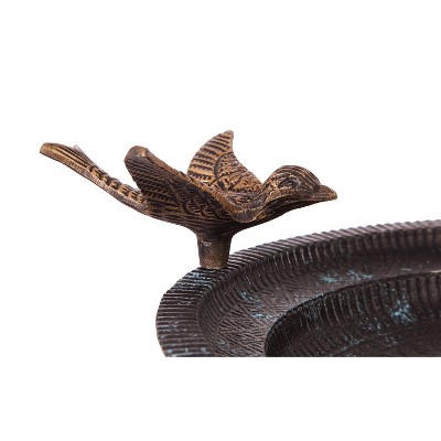 Ornate Cast Iron Bird Bath with Bronze Birds