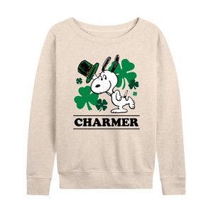 Women's - Peanuts - Snoopy Charmer Lightweight French Terry Wide Neck Long Sleeve Shirt - 1 of 4