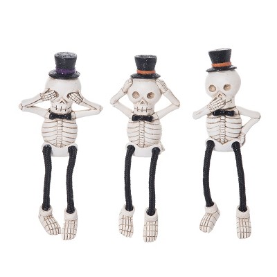 Transpac Resin Top Hat Skeleton Shelf Sitter Set of 3 Halloween Home Decorations