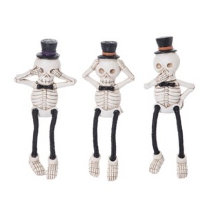 Transpac Resin Top Hat Skeleton Shelf Sitter Set of 3 Halloween Home Decorations - 1 of 2