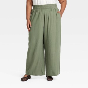 Women's High-Rise Wide Leg Linen Pull-On Pants - Ava & Viv™ - 1 of 3