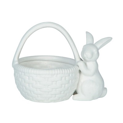 Transpac Ceramic Vanilla Bean Bunny Basket - Charming Easter Decorative Object for Spring Celebrations and Home Decor