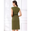 INSPIRE CHIC Women's Elegant Business Round Neck Belted Cap Sleeve Work Sheath Dresses - 3 of 4