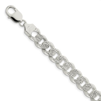 Black Bow Jewelry Men's 10.5mm, Sterling Silver Solid Pave Curb Chain Bracelet