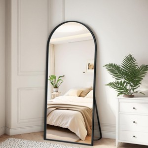 SEVOBAL 56"x18" Full Length Mirror with Arched Top Shatterproof Floor Mirror with Aluminum Frame for Living Room, Black, 147.5"*52"*3.2" - 1 of 4