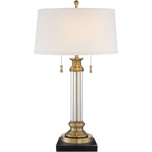 Vienna Full Spectrum Rolland Traditional Table Lamp with Black Square Marble Riser 30" Tall Antique Brass Crystal Off White Shade for Living Room Home - 1 of 4