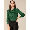 INSPIRE CHIC Women's Puff Long Sleeve Point Collar Vintage Button Work Satin Shirt - 2 of 4