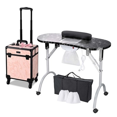 Byootique Manicure Table Nail Desk & Rolling Makeup Train Case Kit