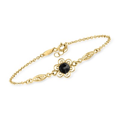 Ross-Simons Italian Black Enamel Floral Bracelet in 14kt Yellow Gold Size 6.5