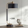 Possini Euro Design Myles Modern Mid Century Desk Lamp 24" High Black Gold with Dual USB Charging Ports Metal Drum Shade for Bedroom Living Room Home - 2 of 4