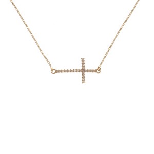 Dicksons Horizontal Cross with Jewel-Tone Accents Gold-Plated 18-Inch Pendant Necklace - 1 of 3
