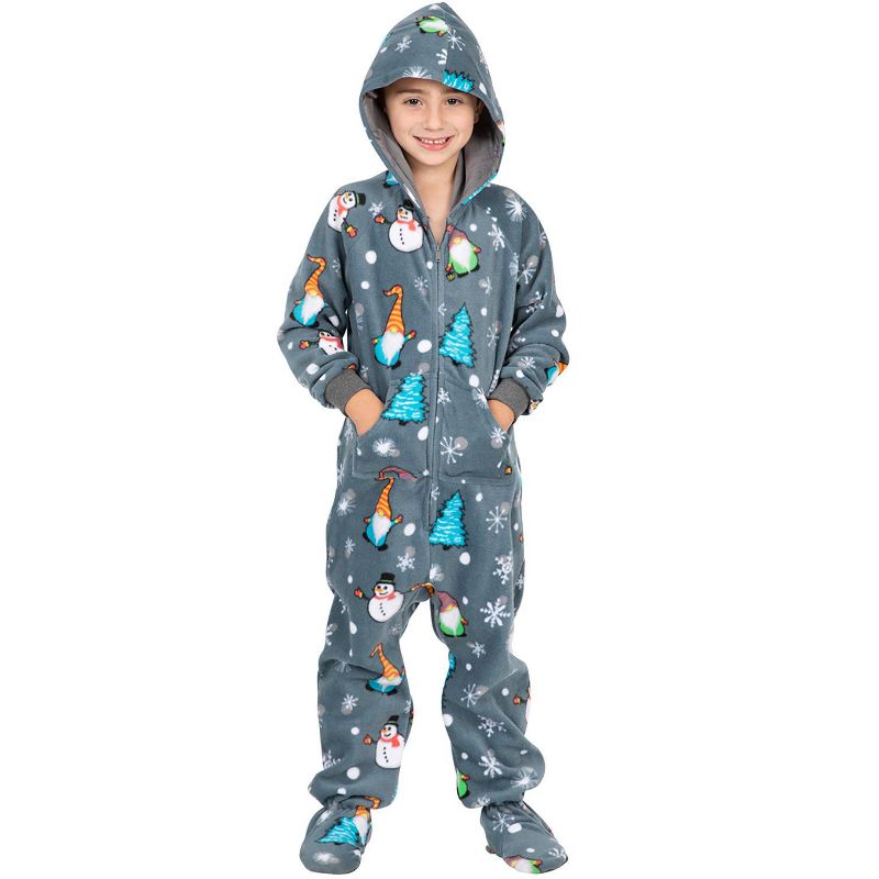Footed Pajamas - Family Matching - Merry Gnomes Hoodie Fleece Onesie For Boys, Girls, Men and Women | Unisex, 3 of 6