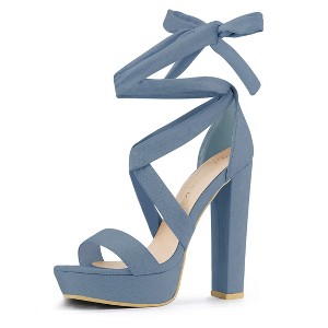 Allegra K Women's Open Toe Soft Insole Lace Up Platform Block Heel Sandals - 1 of 4