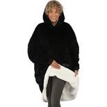 THE COMFY Original Adult Oversized Microfiber Sherpa Lined Wearable Blanket w/Plush Hood, Large Pocket, & Ribbed Sleeve Cuffs, 1 Size Fits All, Black