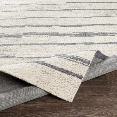 Ivory and Charcoal Striped Wool Area Rug, 8'10" x 12'