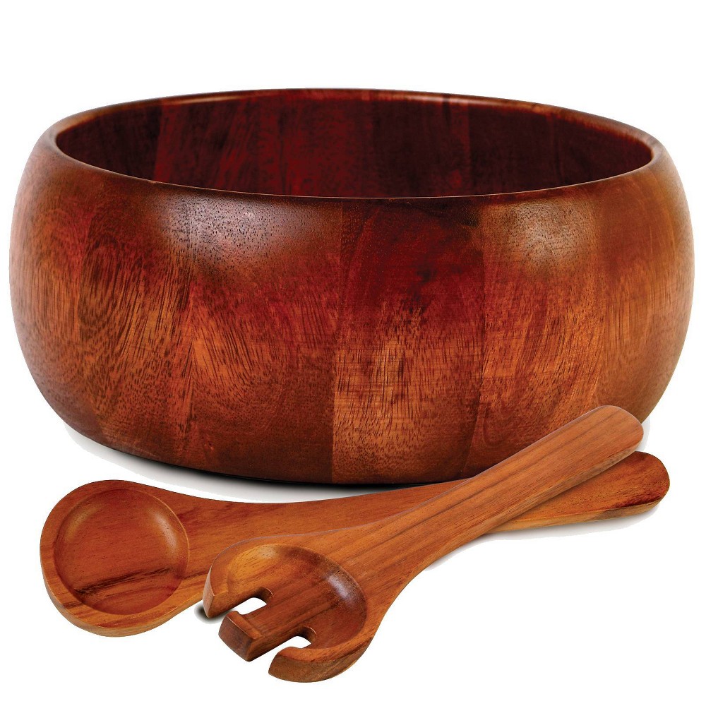 Gibson Home 67oz 3pk Wood Laroda Salad Bowls: Large Wooden Salad Serving Bowl Set, Hand Wash, Brown