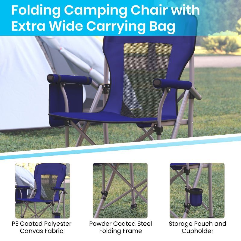 Flash Furniture High Back Folding Heavy Duty Portable Camping Chair with Padded Arms, Cup Holder, Storage Pouch and Extra Wide Carry Bag, 2 of 13