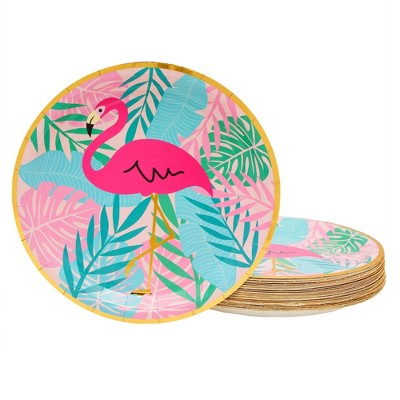 Sparkle and Bash 48 Pack Pink Flamingo Plates for Kids Birthday, Tropical Party Decorations, 9 in