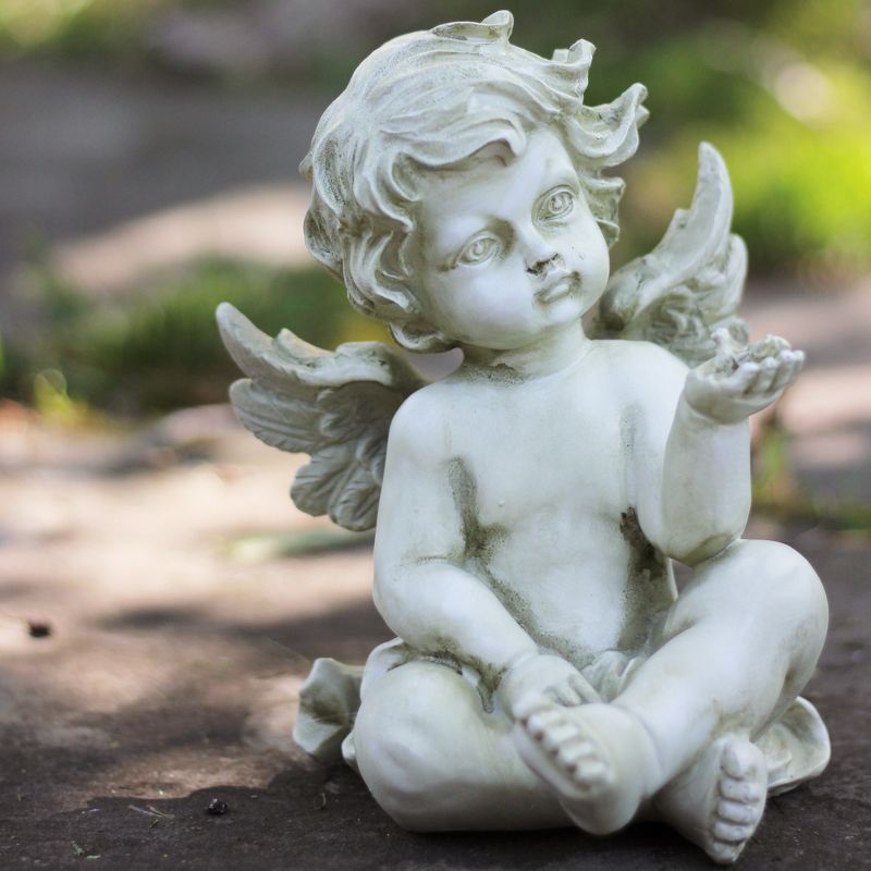 Northlight 7" Cherub Angel with Baby Bird Outdoor Garden Statue, 2 of 7