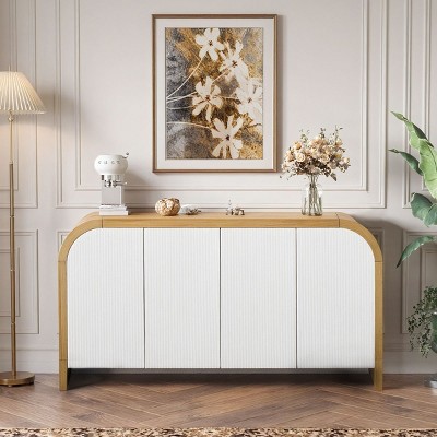 Entryway Cabinet Console Cabinet With Adjustable Shelves 4 Door Storage Cabinet Curved Corner Design Shoe Cabinet Entryway-Cuddlewood