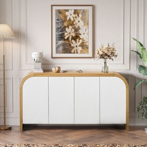 Entryway Cabinet Console Cabinet With Adjustable Shelves 4 Door Storage Cabinet Curved Corner Design Shoe Cabinet Entryway-Cuddlewood - 1 of 4