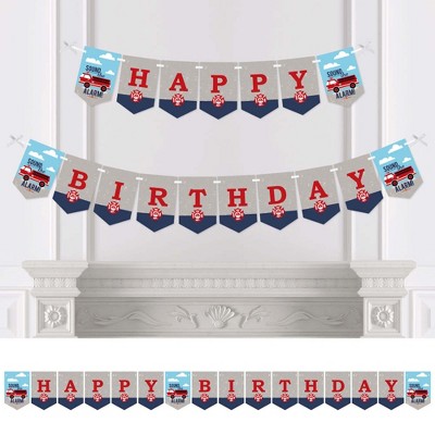 Big Dot of Happiness Fired Up Fire Truck - Firefighter Firetruck Birthday Party Bunting Banner - Birthday Party Decorations - Happy Birthday