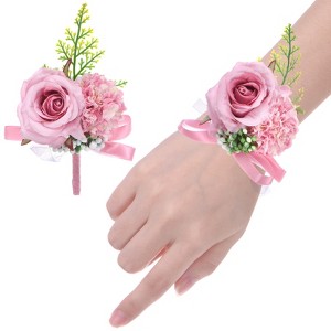 Unique Bargains Wedding Prom Parties Special Events Artificial Wrist Corsage 1 Set - 1 of 4