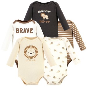 Hudson Baby Infant Boy Cotton Long-Sleeve Bodysuits, Brave Lion 5 Pack - 1 of 4