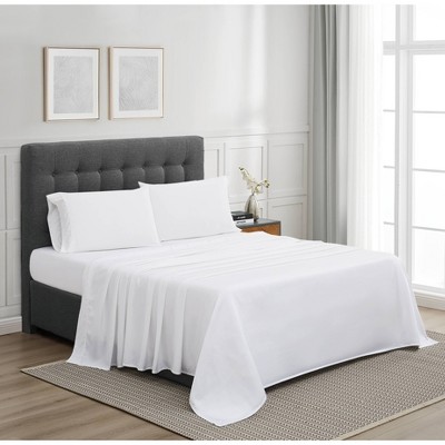 Badgley Mischka Queen 4pc 300TC Tencel Sheet Set White: 100% Cotton, Includes 2 Pillowcases & Fitted Sheet
