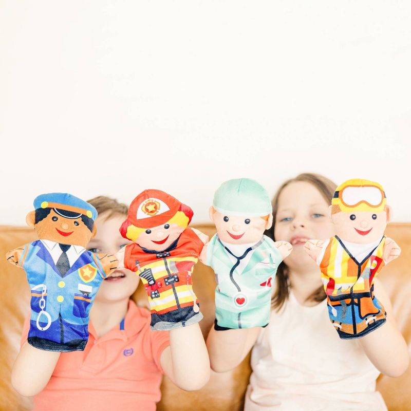 Melissa &#38; Doug Jolly Helpers Hand Puppets (Set of 4) - Construction Worker, Doctor, Police Officer, and Firefighter, 3 of 11