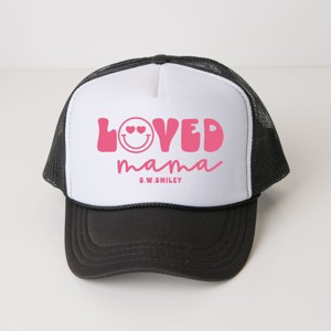 Simply Sage Market S.W.Smiley Loved Mama Smiley Face Foam Trucker Hat - Adult - White Black - 1 of 3