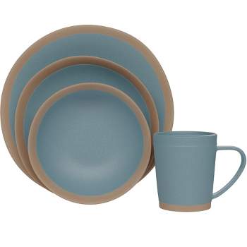 American Atelier 4 Pc Dinnerware Set w/ Terra Cotta Bottom, Dinner Plate, Side Plate, Bowl, and Mug, Setting for 1, Microwave and Dishwasher Safe