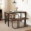 Tangkula 4-Piece Dining Table Set Industrial Kitchen Table Set w/ Bench & 2 Stools - 3 of 4