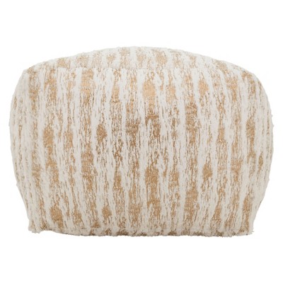Gold Foil Print Faux Fur Pouf, 24" x 24" x 16"