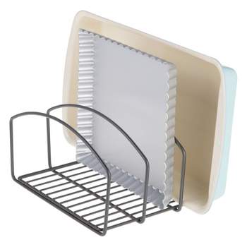 mDesign Steel Cookware Holder, Storage Organizer Rack w/ 3 Slots - Dark Gray