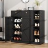 homfan Narrow Shoe Cabinet w/ Barn Doors & Adjustable Shelves - Anti-Tip Storage Organizer for Entryway - 2 of 4