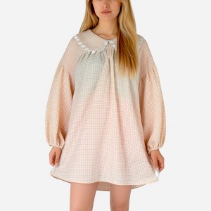 Anna-Kaci Lounge Women's Gingham Long Sleeve Nightgown with Peter Pan Collar and Ribbon Trim Detail - 1 of 4