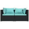 vidaXL Two-Seater Outdoor Sofa - Water-Resistant Black Poly Rattan Patio Loveseat with Comfy Aqua Cushions - 3 of 4
