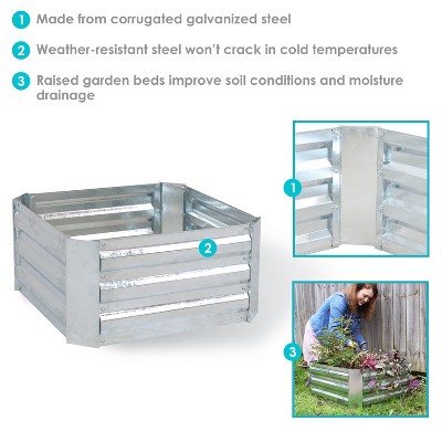 24" Square Galvanized Steel Raised Garden Bed in Silver