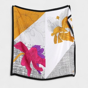Anna-Kaci Women's Colorblock Floral Satin Square Scarf with Modern Line Art Design 43.5x43.5in - 1 of 3