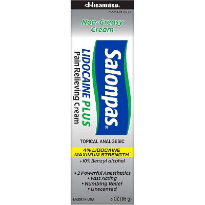 Salonpas Lidocaine Plus Pain Relieving Cream, 3 oz Tube