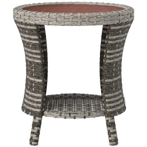 18" Wicker Outdoor Coffee Table, PE Rattan Patio Side Table with 2-Tier Storage, Composite Wood Top - 1 of 4