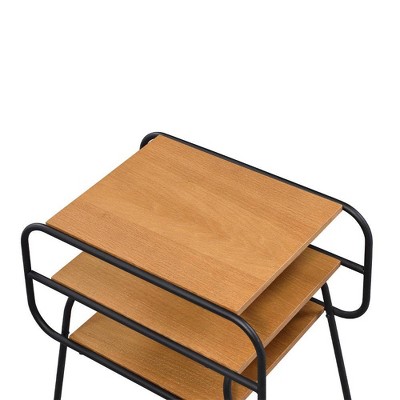 Oak Finish Flared Metal Leg Wide Console Table