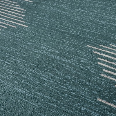 Teal and White Stripe Synthetic 5' x 7' Area Rug