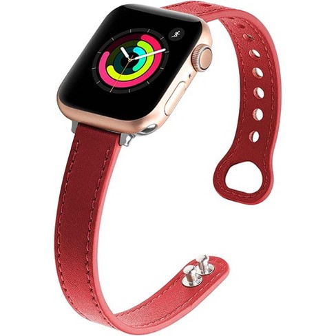 Worryfree Gadgets Leather Thin Bands for Apple Watch 38mm 40mm 41mm iWatch  Series 8 7 6 SE 5 4 3 2 1 - Assorted Colors - 38/40/41mm - Red