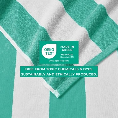 Oversized Teal and White Cotton Cabana Beach Towel